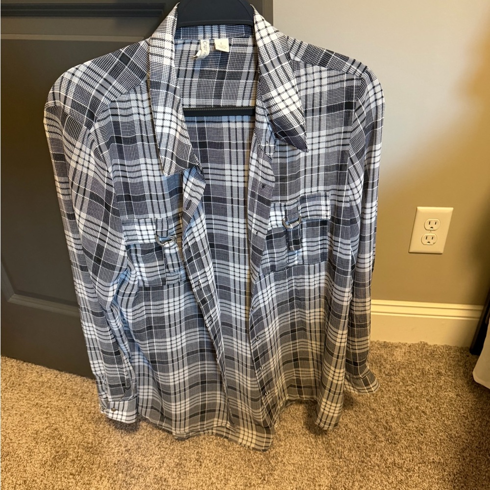 Cato Black and White Plaid Button-Front Shirt